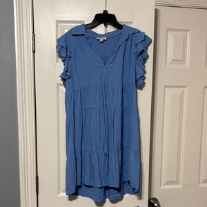 Umgee Sky Blue V-Neck Tiered Dress